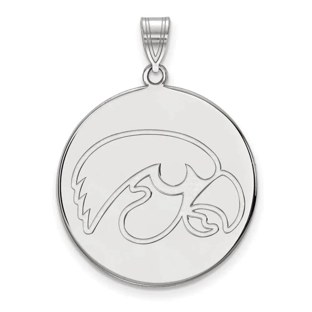 Sterling Silver Rhodium Plated U. of Iowa XL Round Disc Pendant
